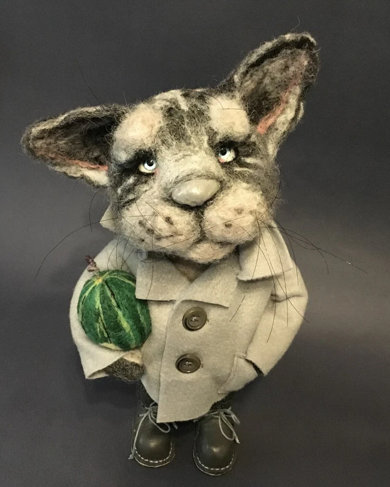 Кот Аркадий. Войлочная игрушка. Игрушка из шерсти