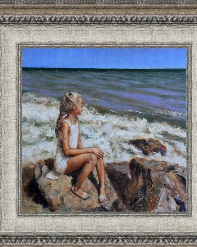Девочка и море. Масло, холст на оргалите. 30х30 см