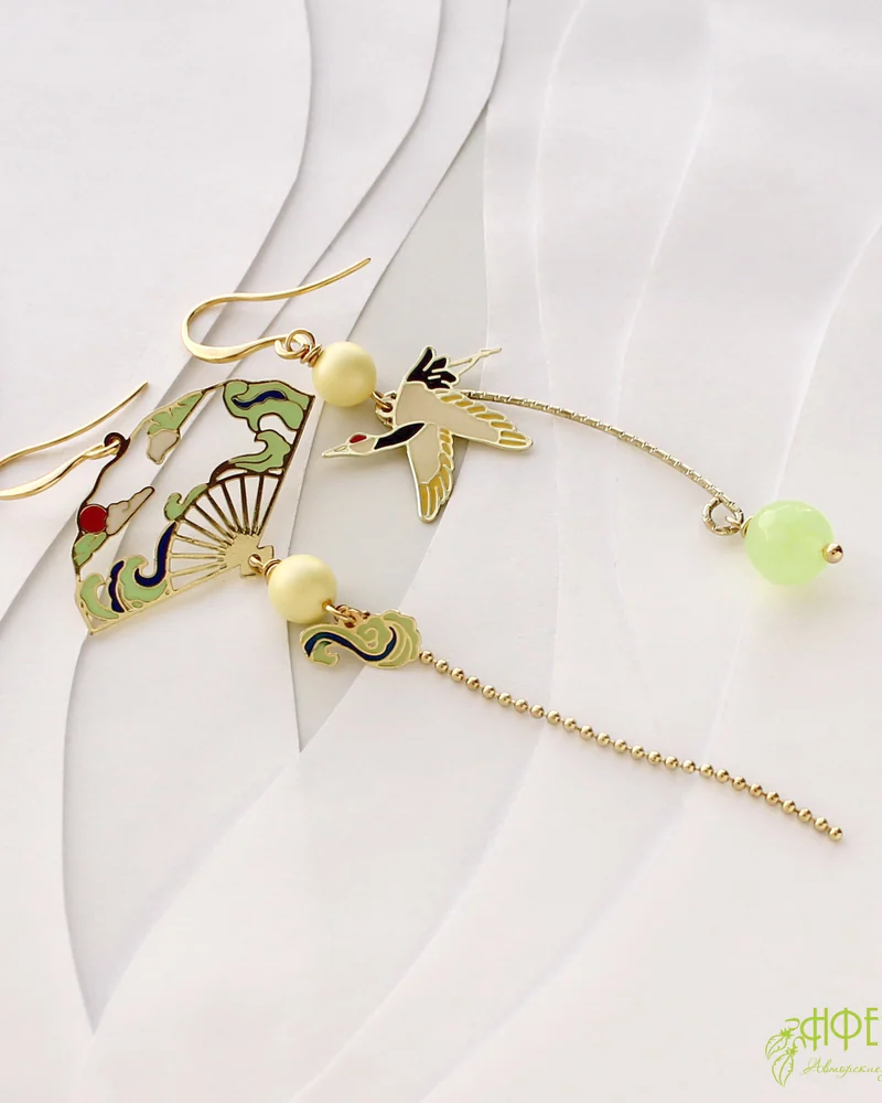 Серьги "Журавль" с Кварцем и Swarovski