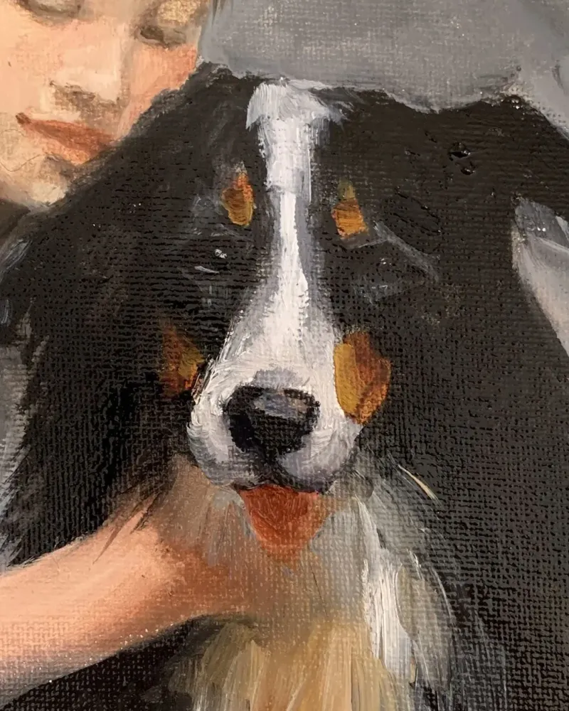 Мальчик с собакой. Картина маслом 20×30 см — 20×30 см
