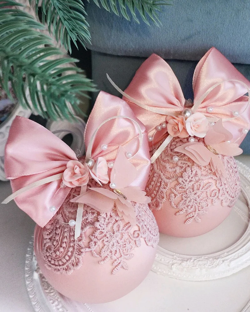Набор ёлочных шаров из 2х штук в розовом цвете