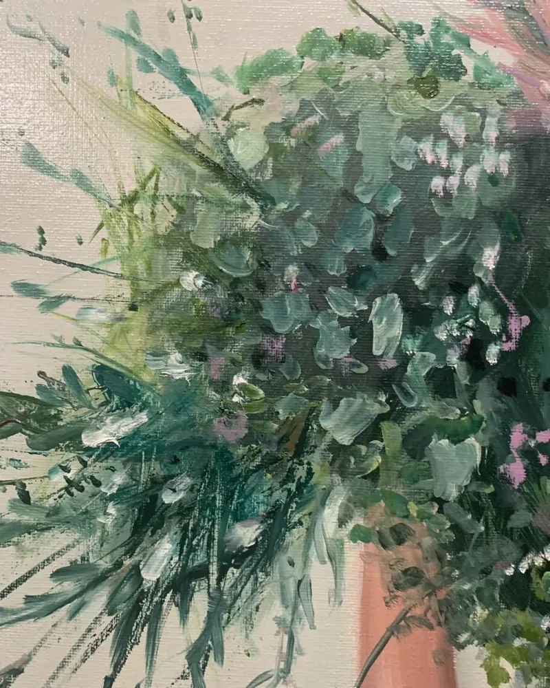 Девушка с цветами и котятами. Картина маслом 80×100 см — 80×100 см
