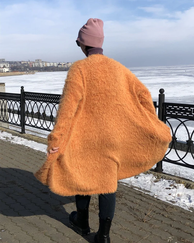 Оранжевый Кардиган пушистый — Кардиган женский