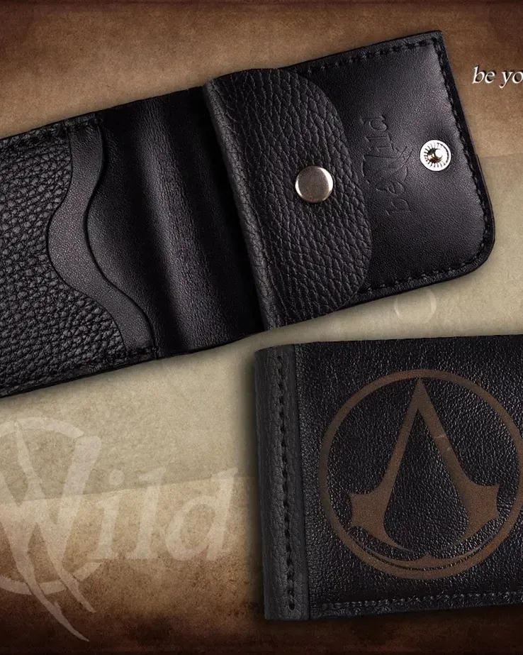 Кошелёк из натуральной кожи — Чёрный, гравировка Assassin’s Creed