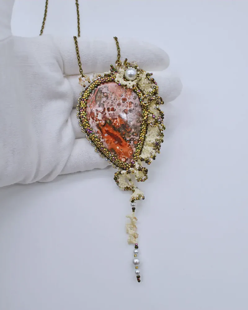 Кулон с океанической яшмой и Swarovski