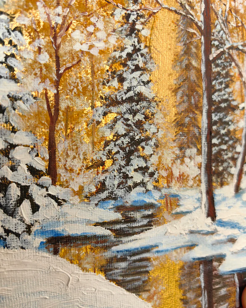 Картина маслом с золотой поталью, 15х15