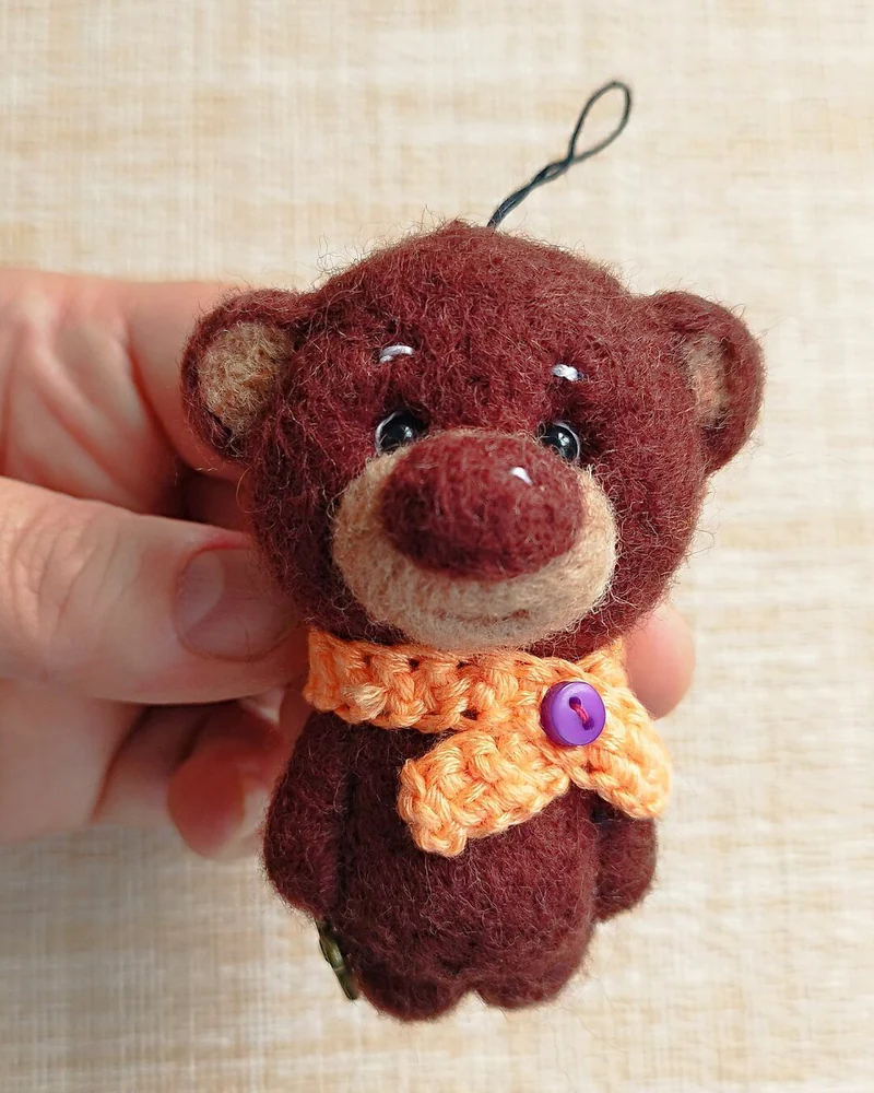 Войлочная игрушка мишка из шерсти, Медвежонок игрушка