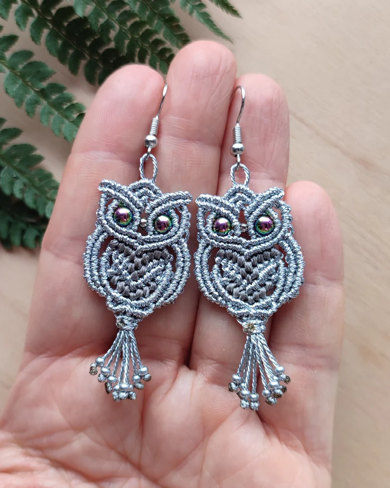 Серебристые серьги совы