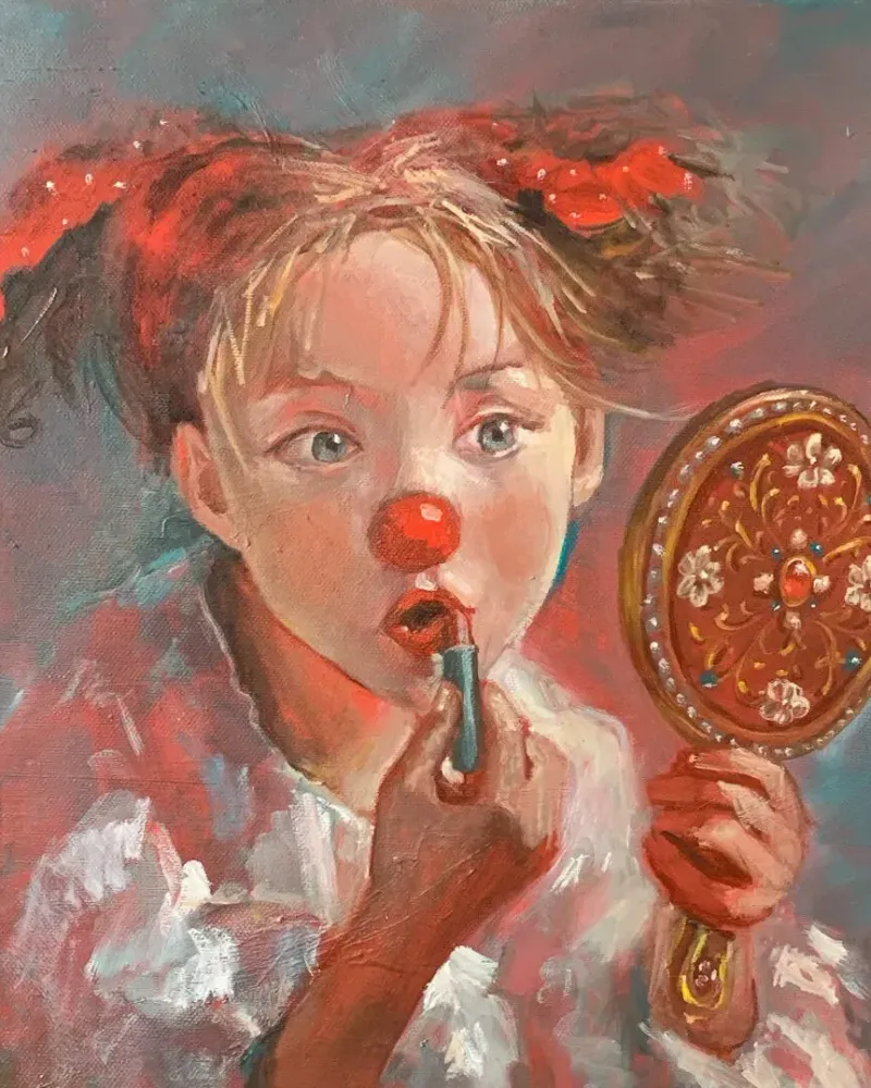 Девочка с помадой. Картина маслом 40×50 см — 40×50 см