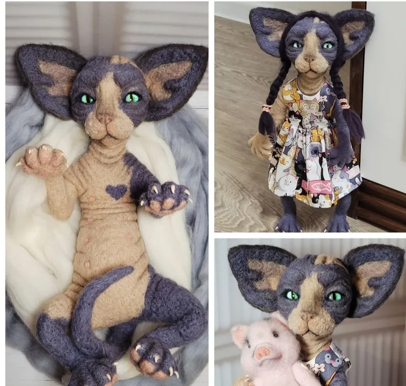 Кошка-сфинкс на каркасе, 35 см