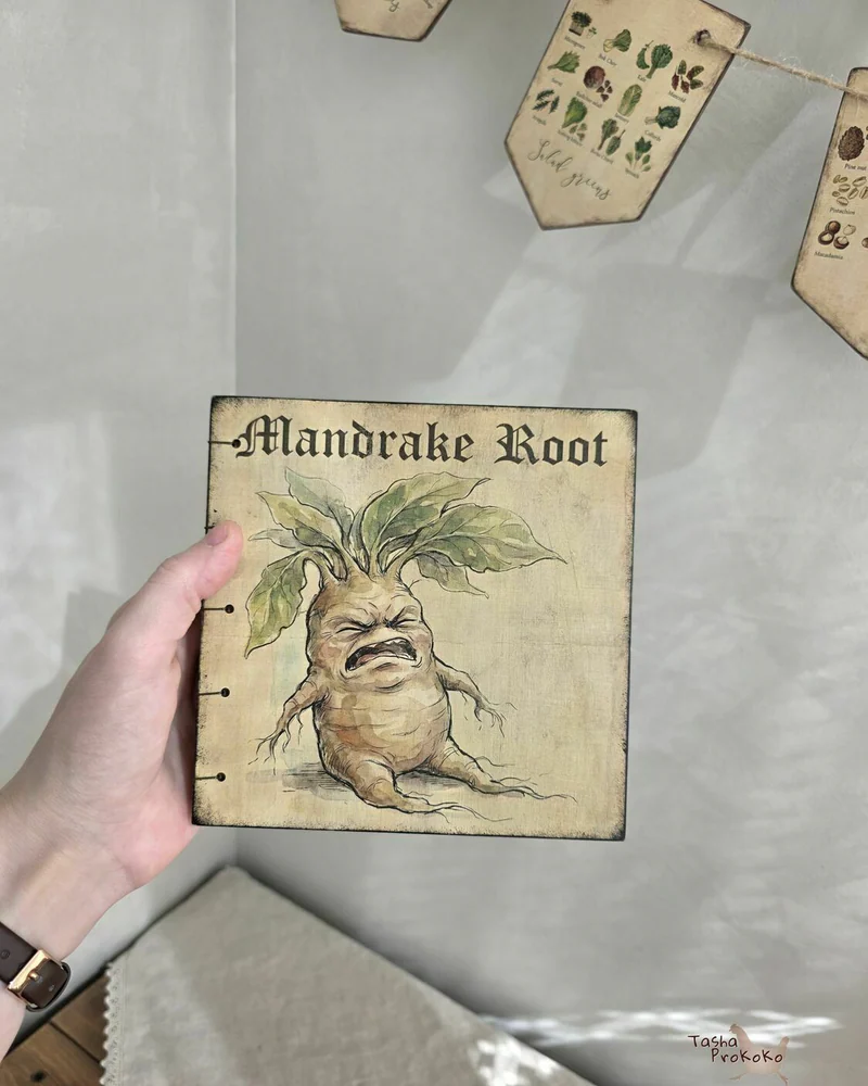 Деревянный блокнот 15,5×15,5 см с коптским переплётом — Mandrake Root