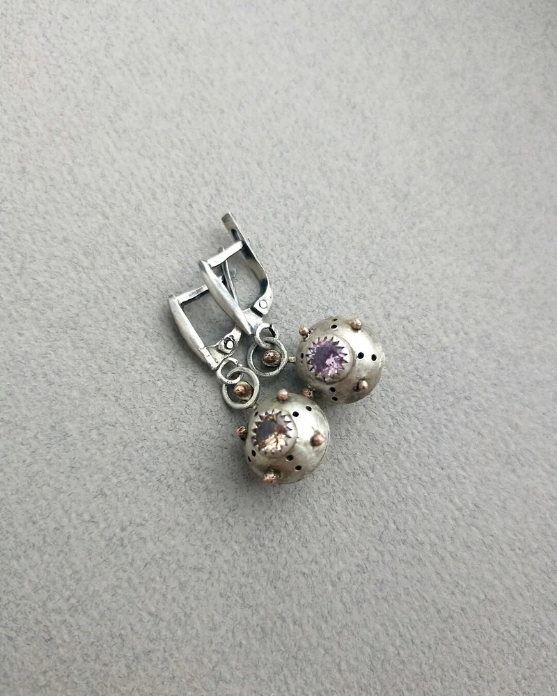 Серьги Шарики (сиреневые и жёлтые)