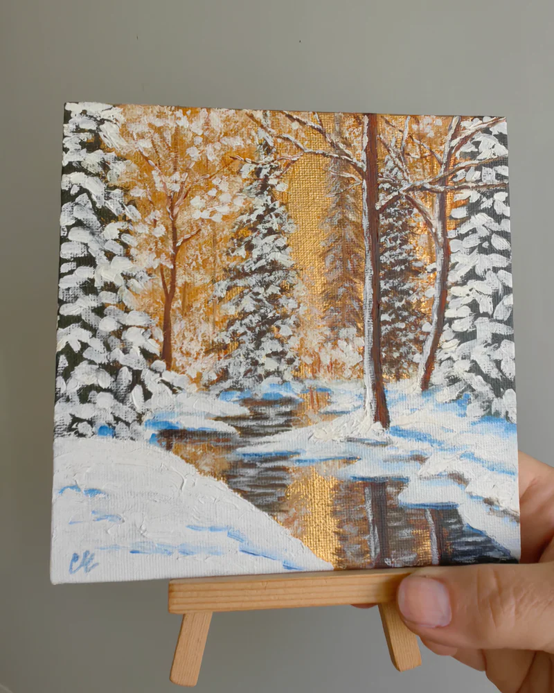 Картина маслом с золотой поталью, 15х15