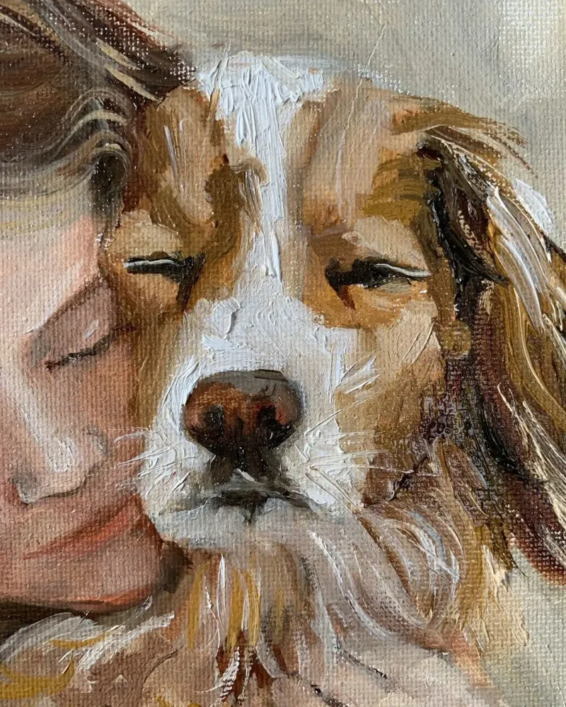 Девочка с собакой. Картина маслом 20×30 см — 20×30 см
