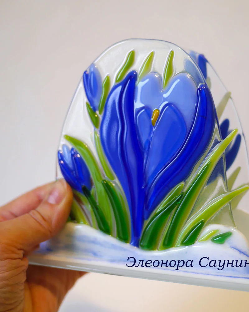 Салфетница стеклянная фьюзинг Крокусы