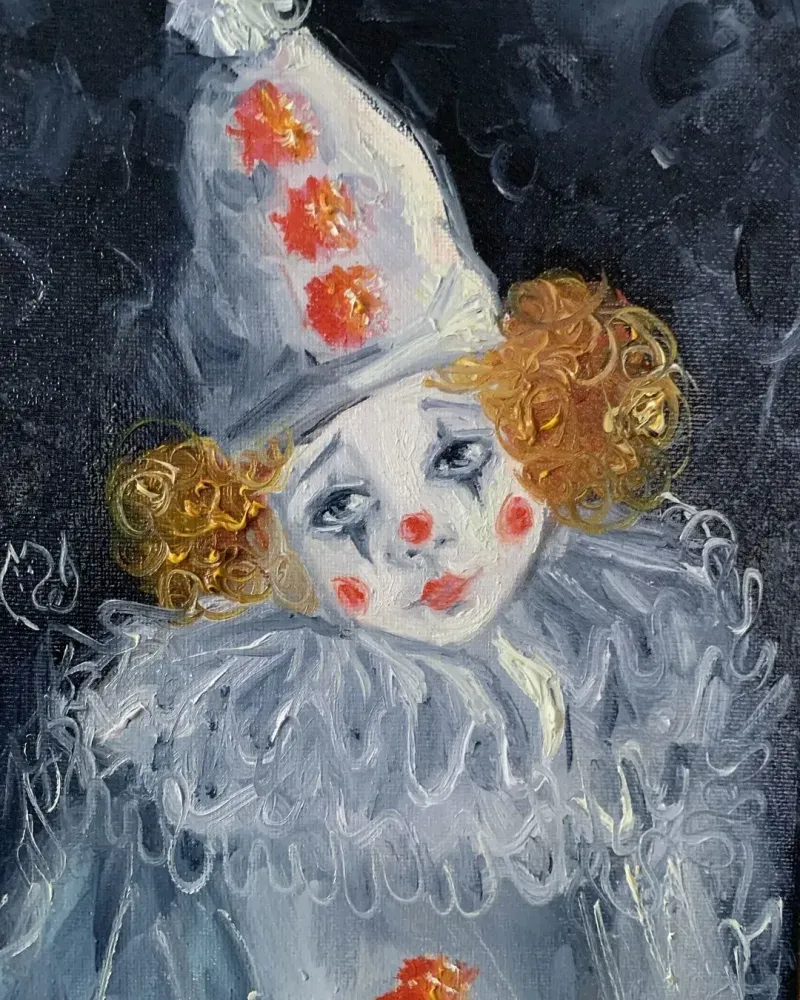 Грустный клоун. Картина маслом 20×30 см — 20×30 см