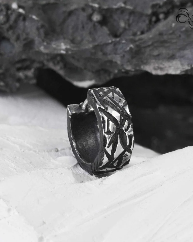 Серебряная серьга "Металлик лайт" частичное чернение