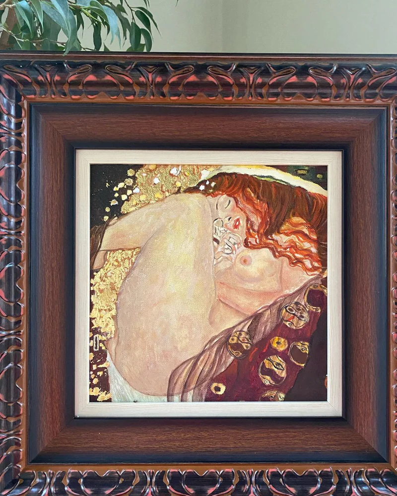 Копия маслом: Г. Климт «Даная», 37×37 см — Оригинал