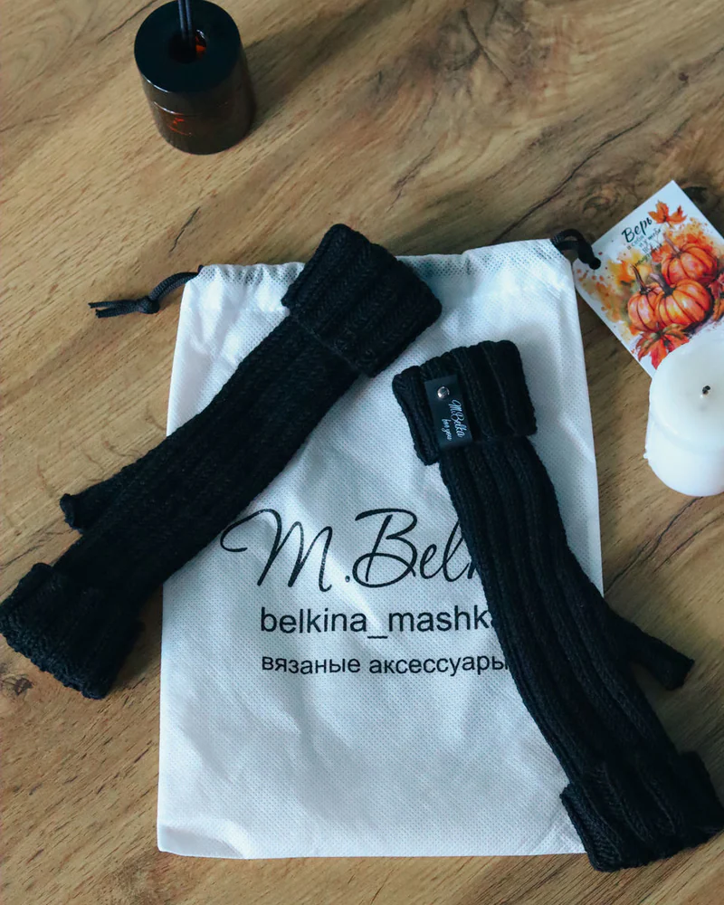 Черные вязаные митенки с отворотом — Чёрный