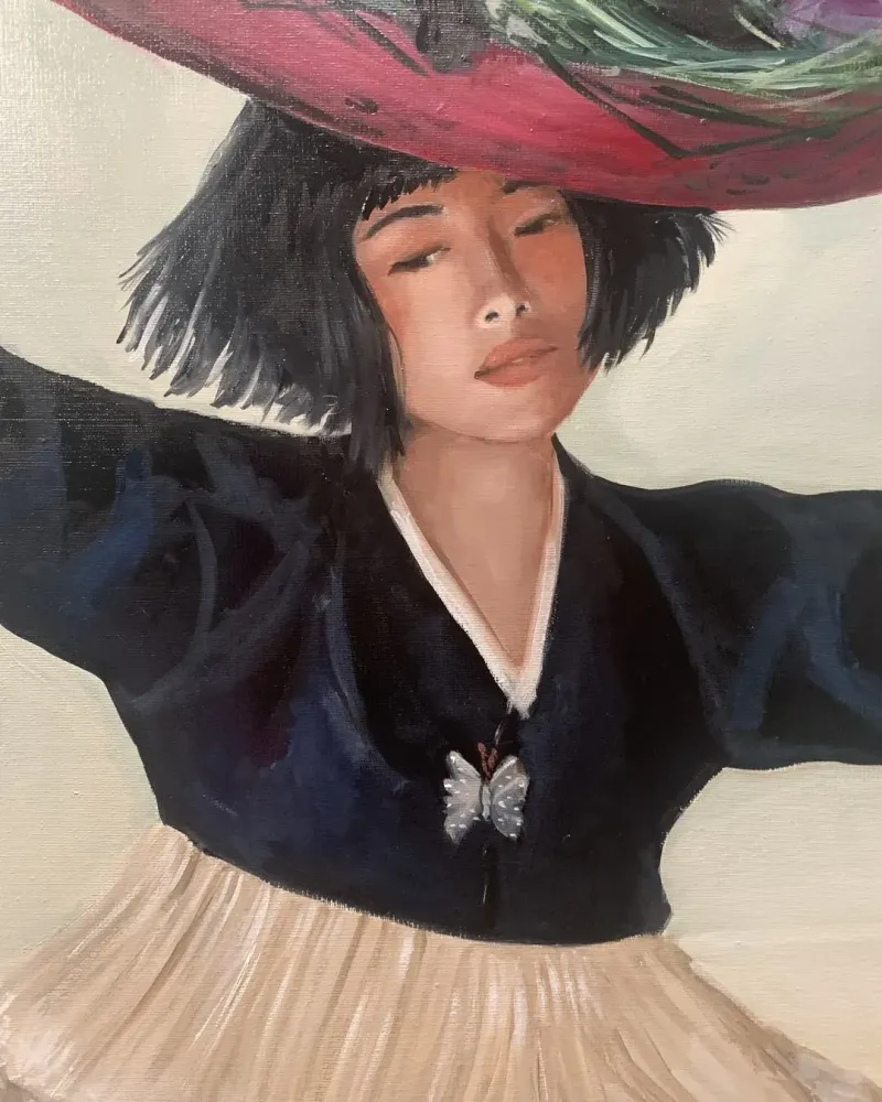 Девушка с цветами и котятами. Картина маслом 80×100 см — 80×100 см