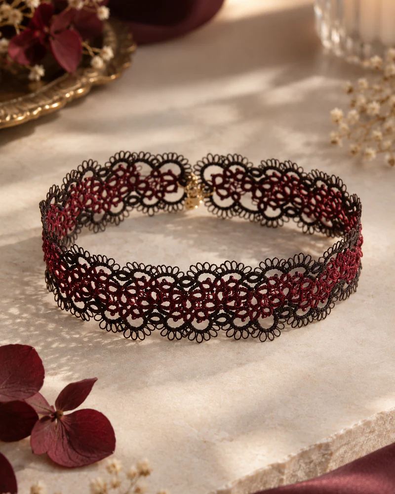 Кружевной чокер "Грёзы" — Бордовый, коричневый