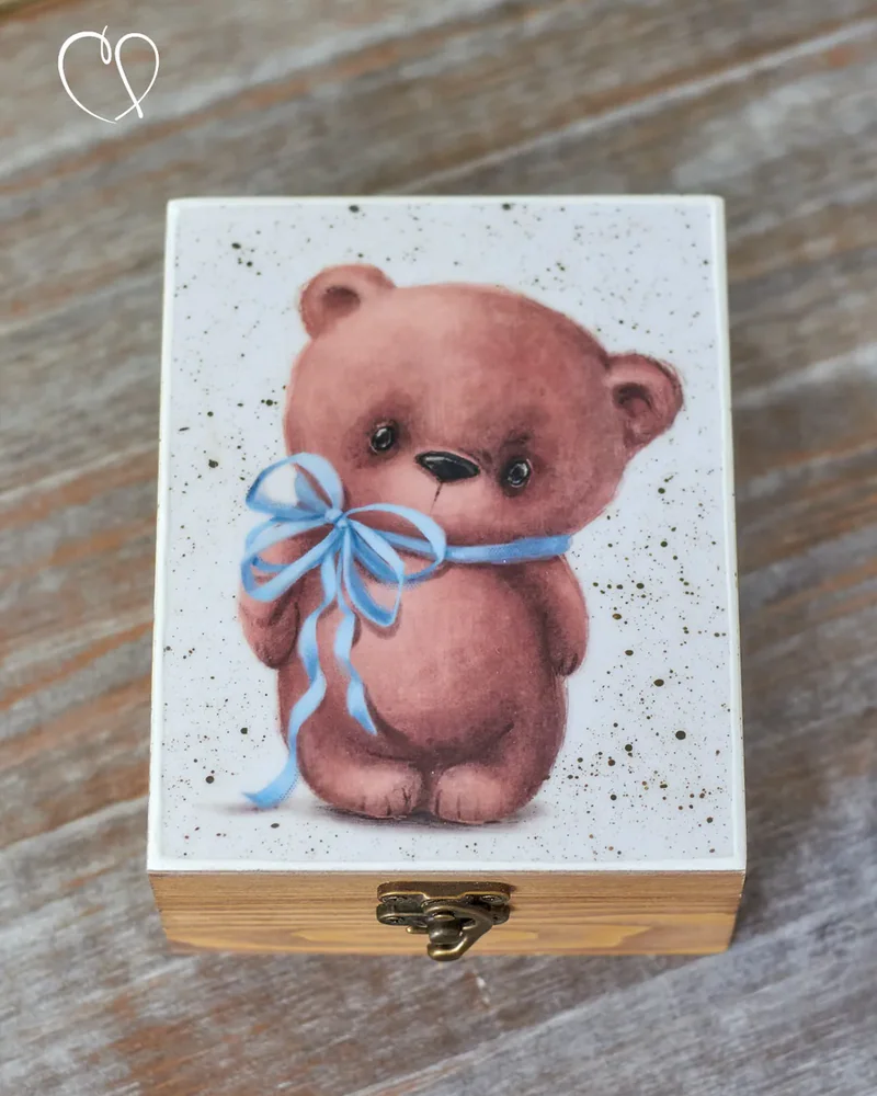 Шкатулка деревянная с рисунком, 12 × 12 × 7 см — Мишка