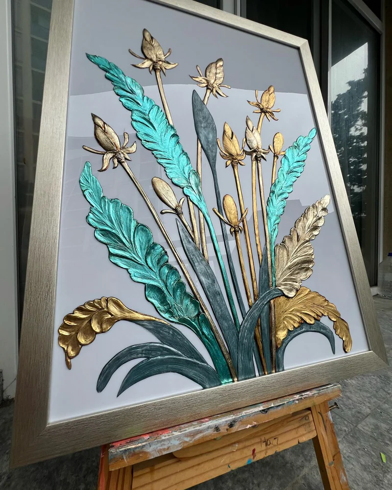 Картина «Текстурные растения», 50×70 см, на молочном фоне