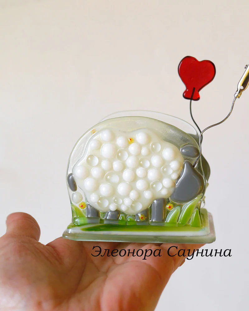 Визитница настольная фьюзинг Овечка