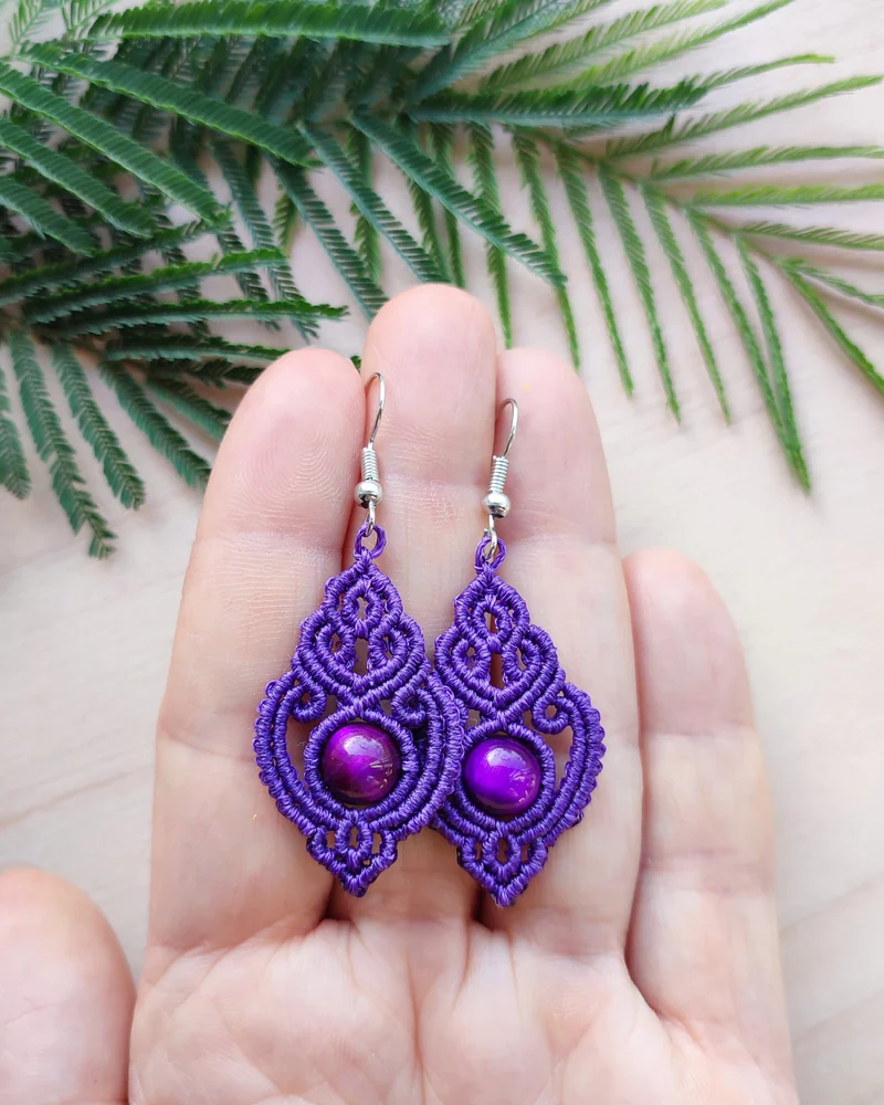 Серьги макраме «Дана» — фиолетовые