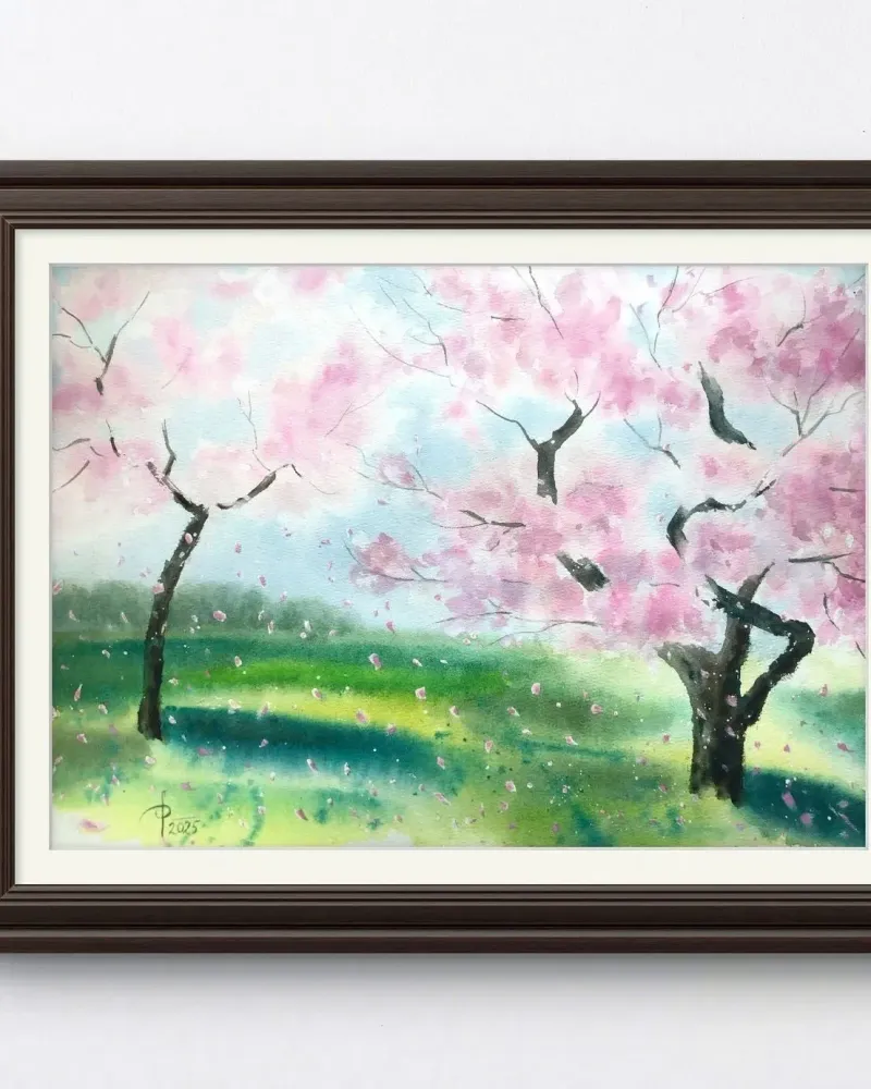 Цветущие деревья. Акварель — 30×40 см