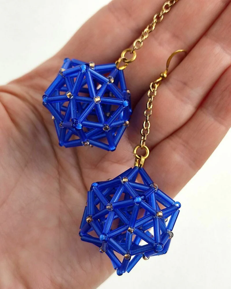 Серьги геометрические синие из бисера лёгкие серьги 6.5 см