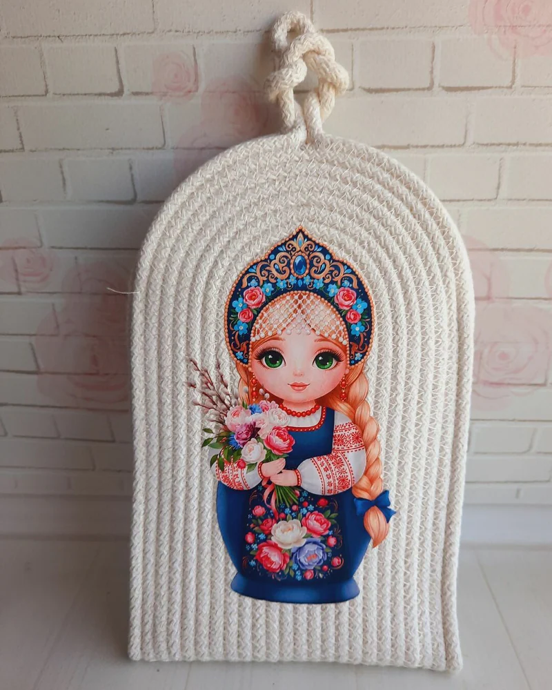 Сумка - чехол для телефона из хлопкового шнура — розовая