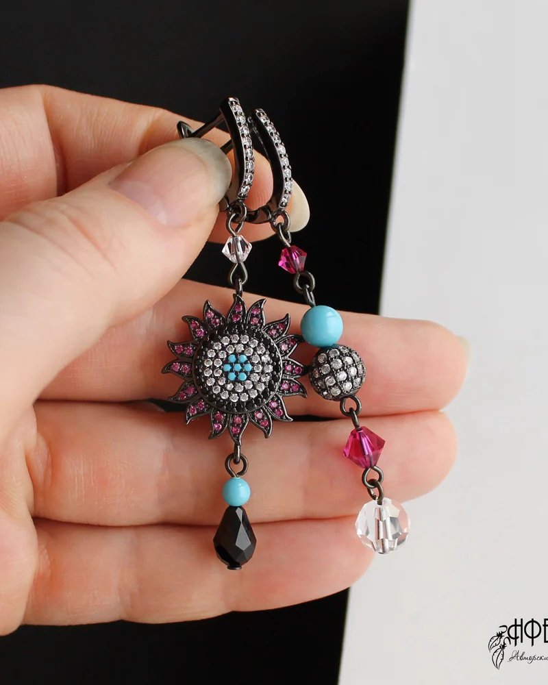 Серьги "Чёрное солнце" Swarovski