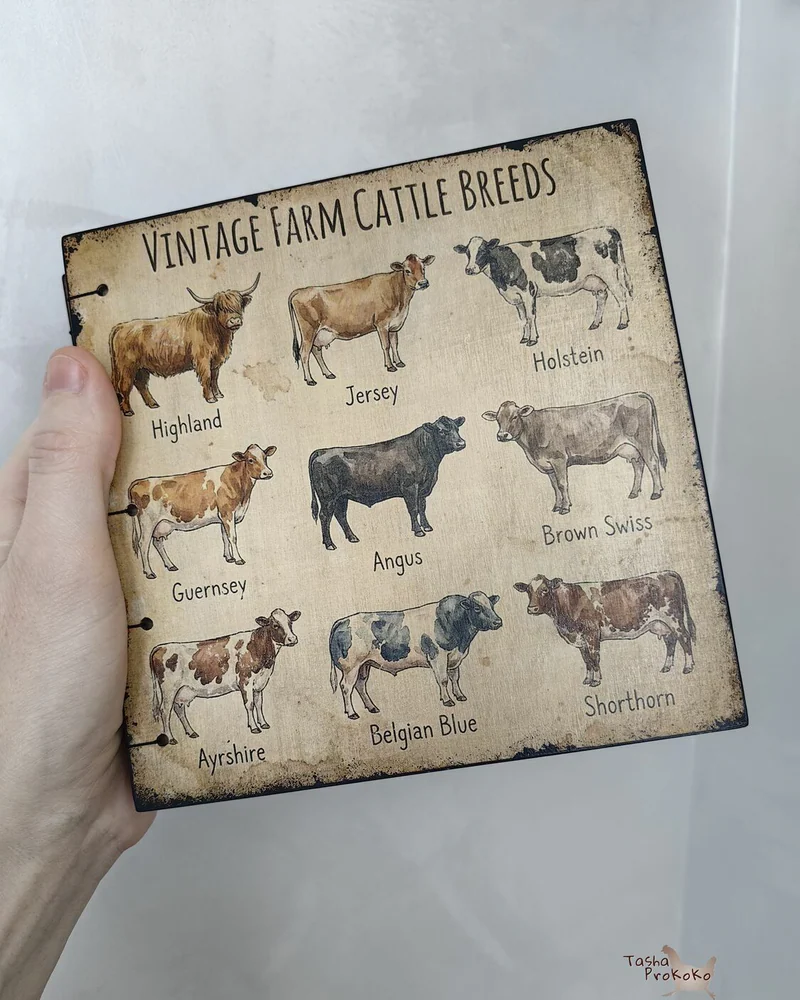 Деревянный блокнот 15,5×15,5 см с коптским переплётом — Cows