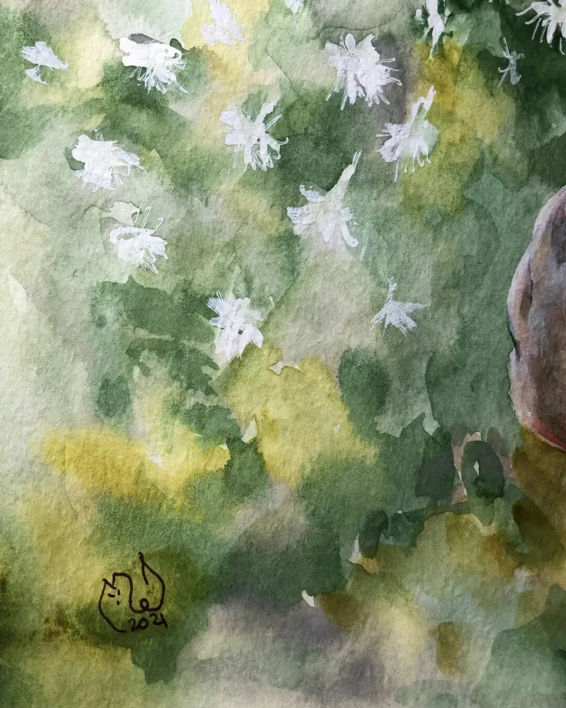 Девочка и одуванчик. Акварель 21×30 см — 21×30 см