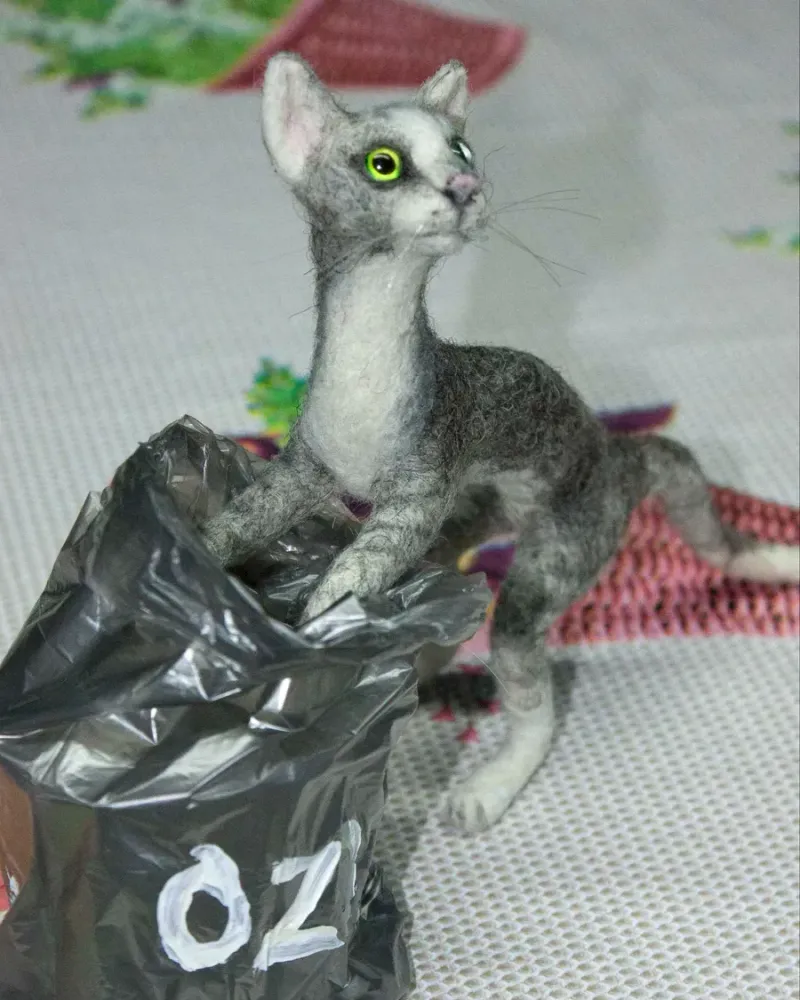 Котик с пакетом, валяная игрушка — Основной
