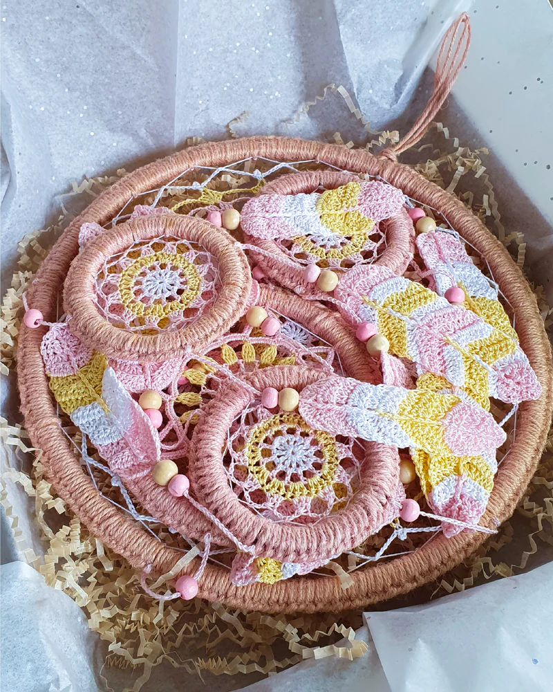 Ловец снов желто-розовый, яркое панно в детскую — Желто-розовый, XL