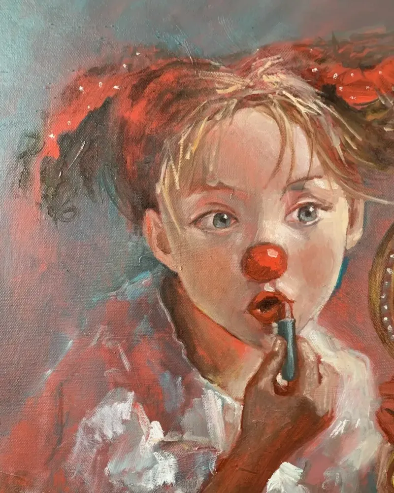 Девочка с помадой. Картина маслом 40×50 см — 40×50 см