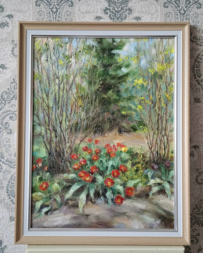 Клумба. Картина маслом