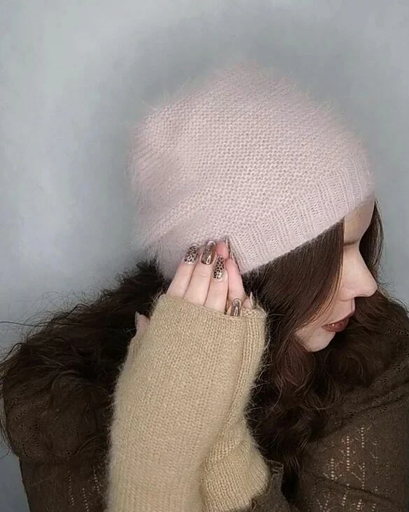 Шапка из ангоры вязаная женская шапка осень