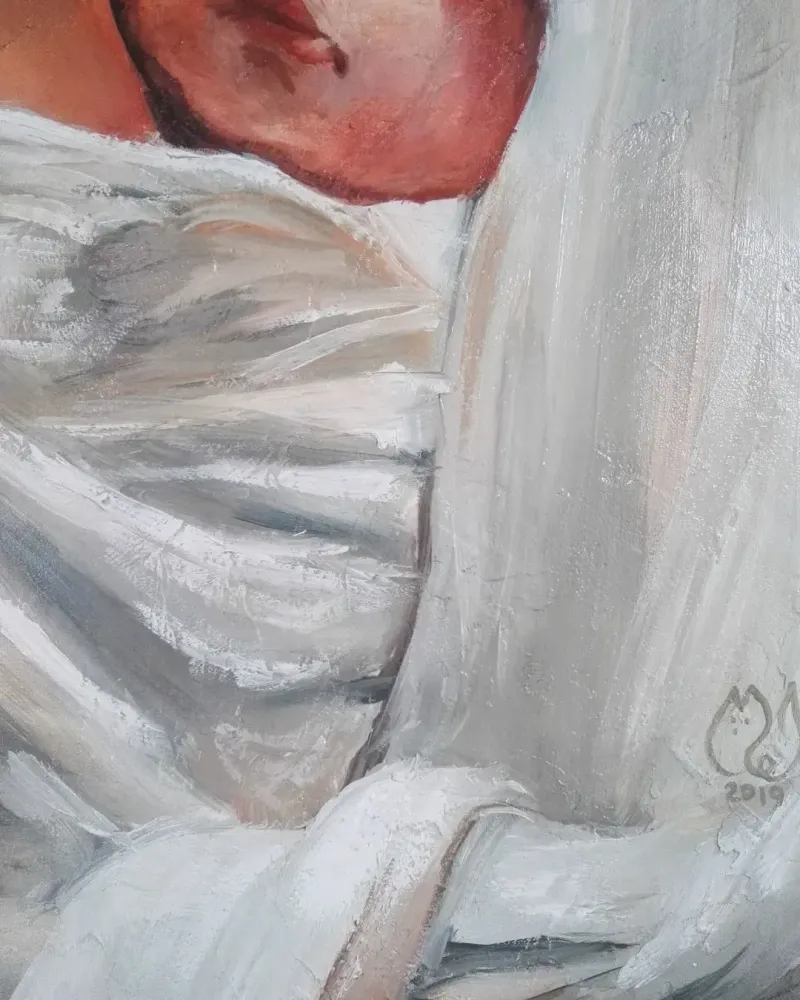 Мама и малыш. Картина маслом 40×40 см — 40×40 см
