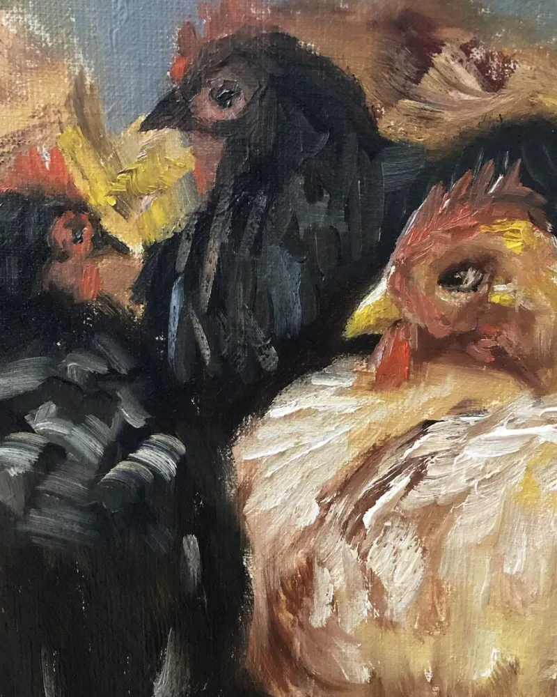 Куры. Картина маслом 30×30 см — 30×30 см