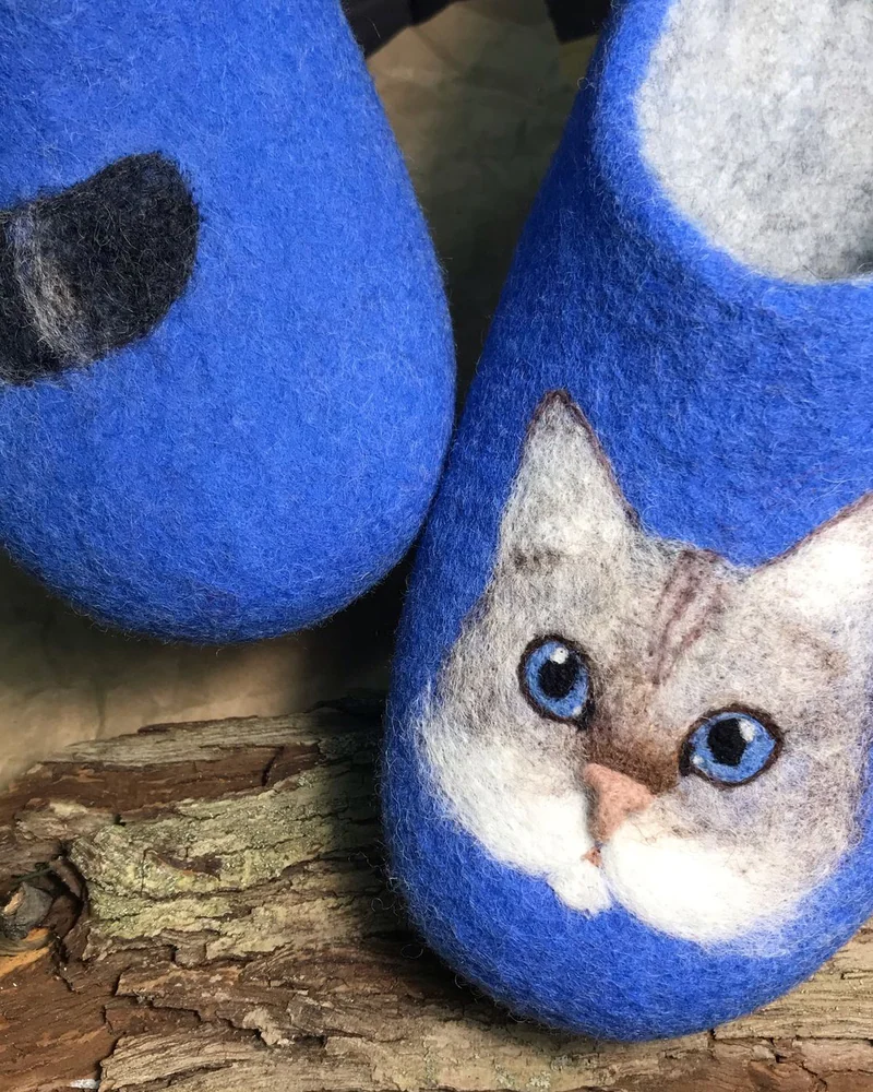 Тапочки валяные женские «Кот Снежок» 38 р., портрет кота на заказ
