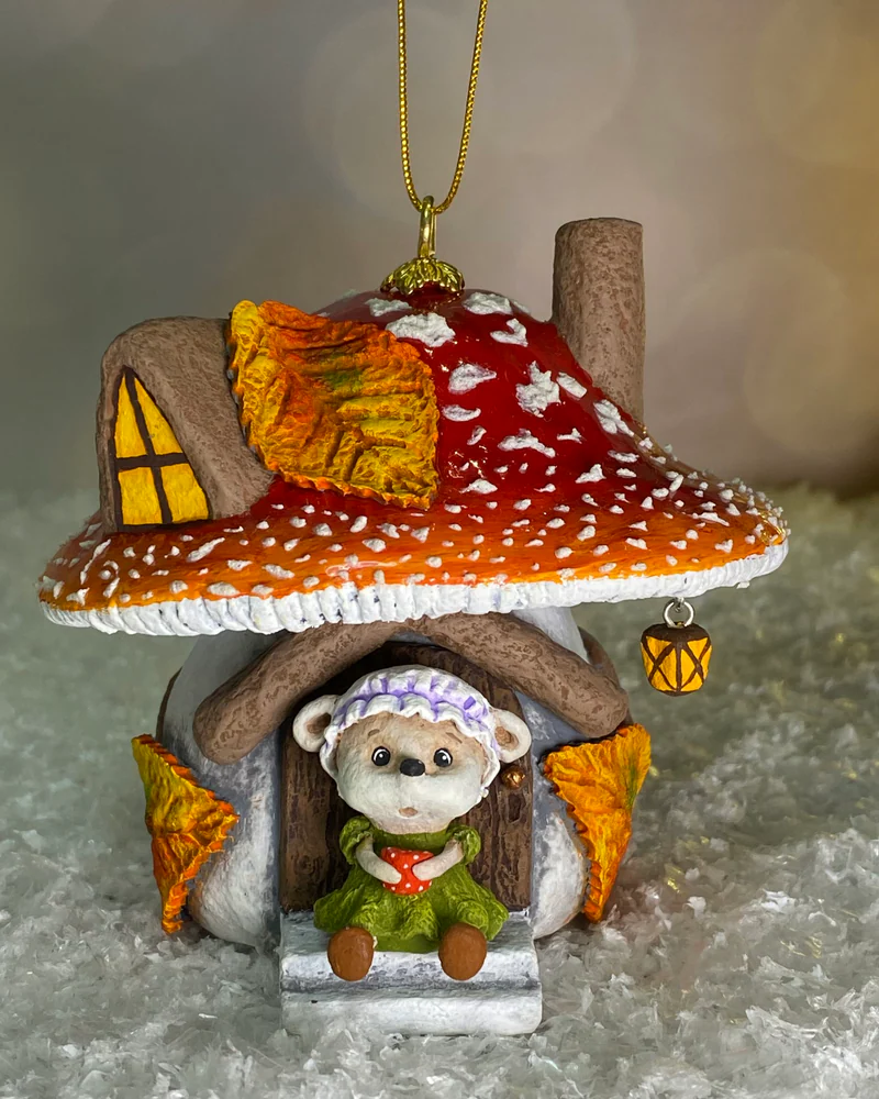 Ёлочная игрушка «Мухомор с мышкой»