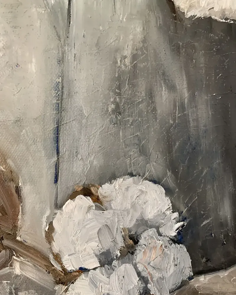 Цветы и хлопок. Картина маслом 40×40 см — 40×40 см