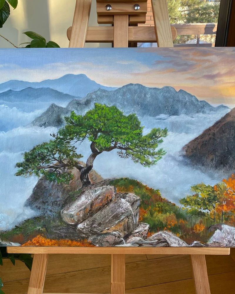 Картина маслом Пейзаж Горы, Сосна 50×70 см — Оригинал