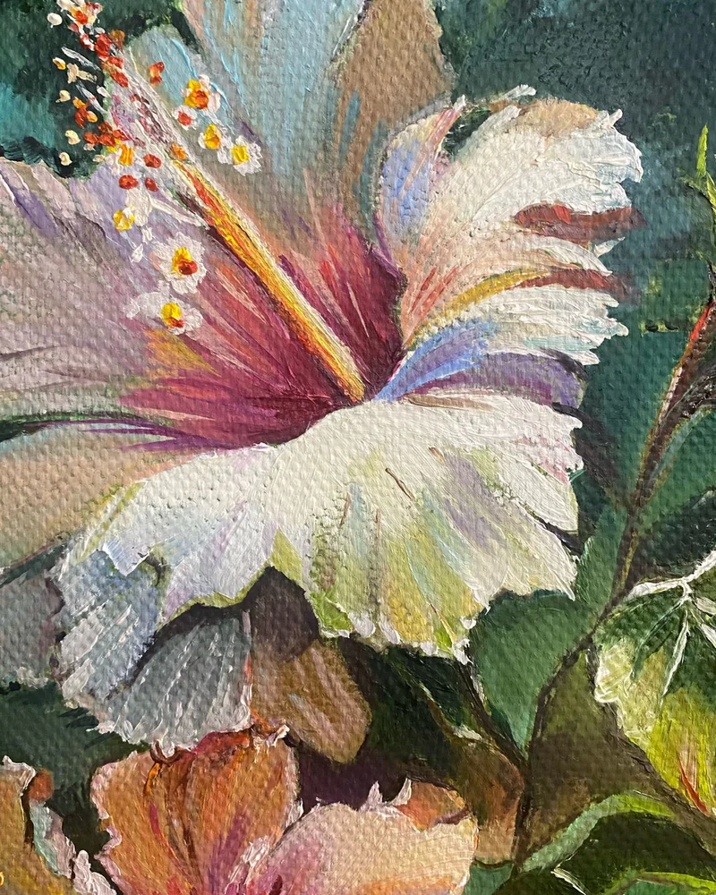 Картина маслом Гибискусы 18×24 см — Оригинал