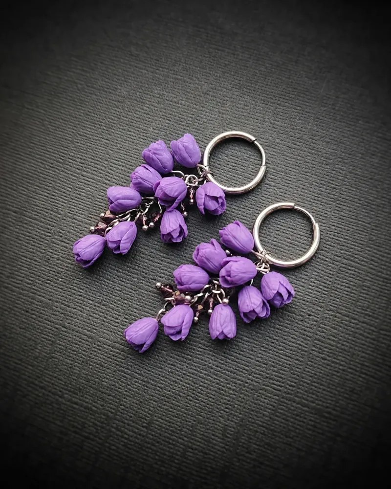 Серьги с тюльпанами — Фиолетовый
