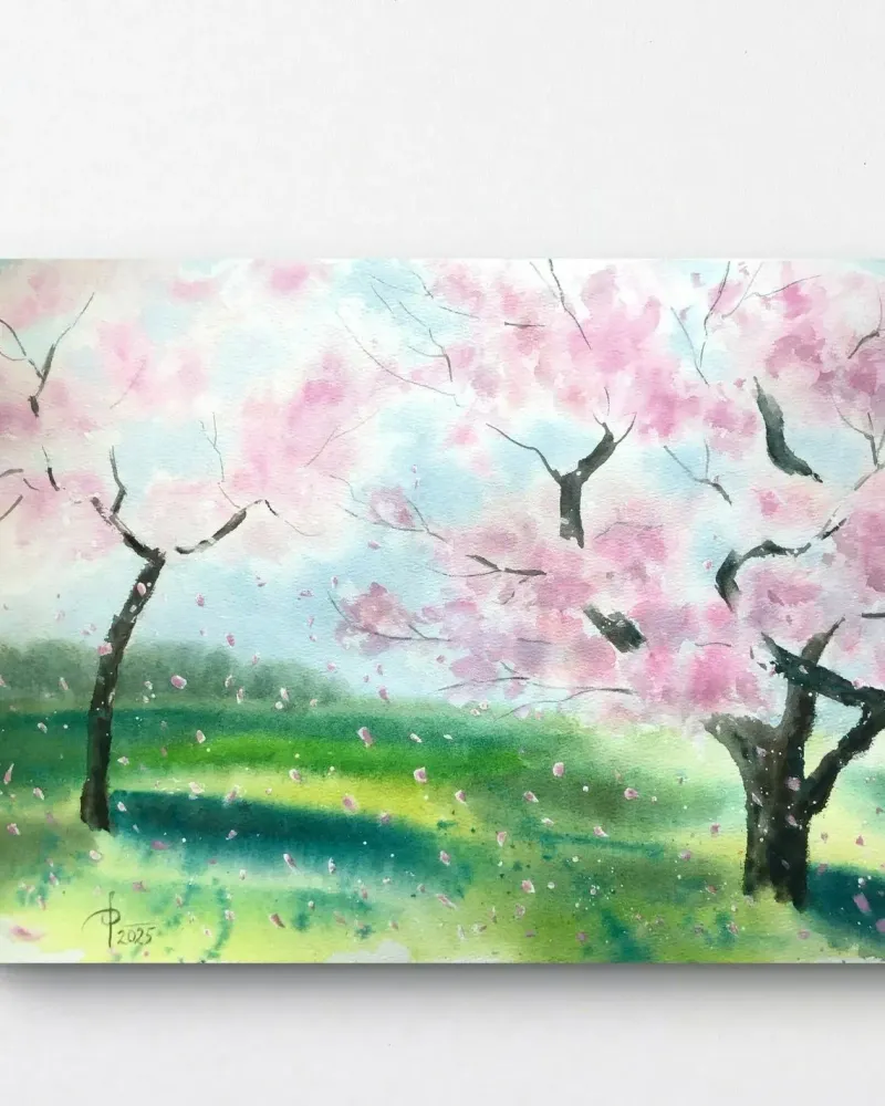 Цветущие деревья. Акварель — 30×40 см