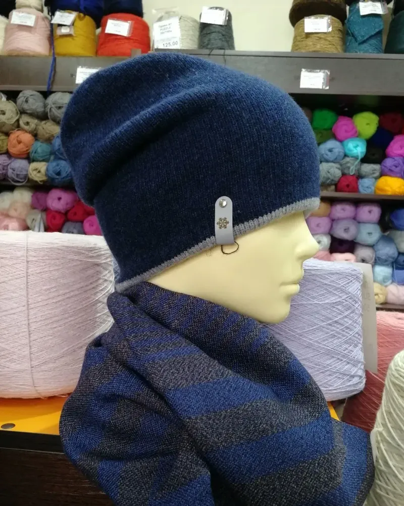 Шапка бини из мериноса — Синий